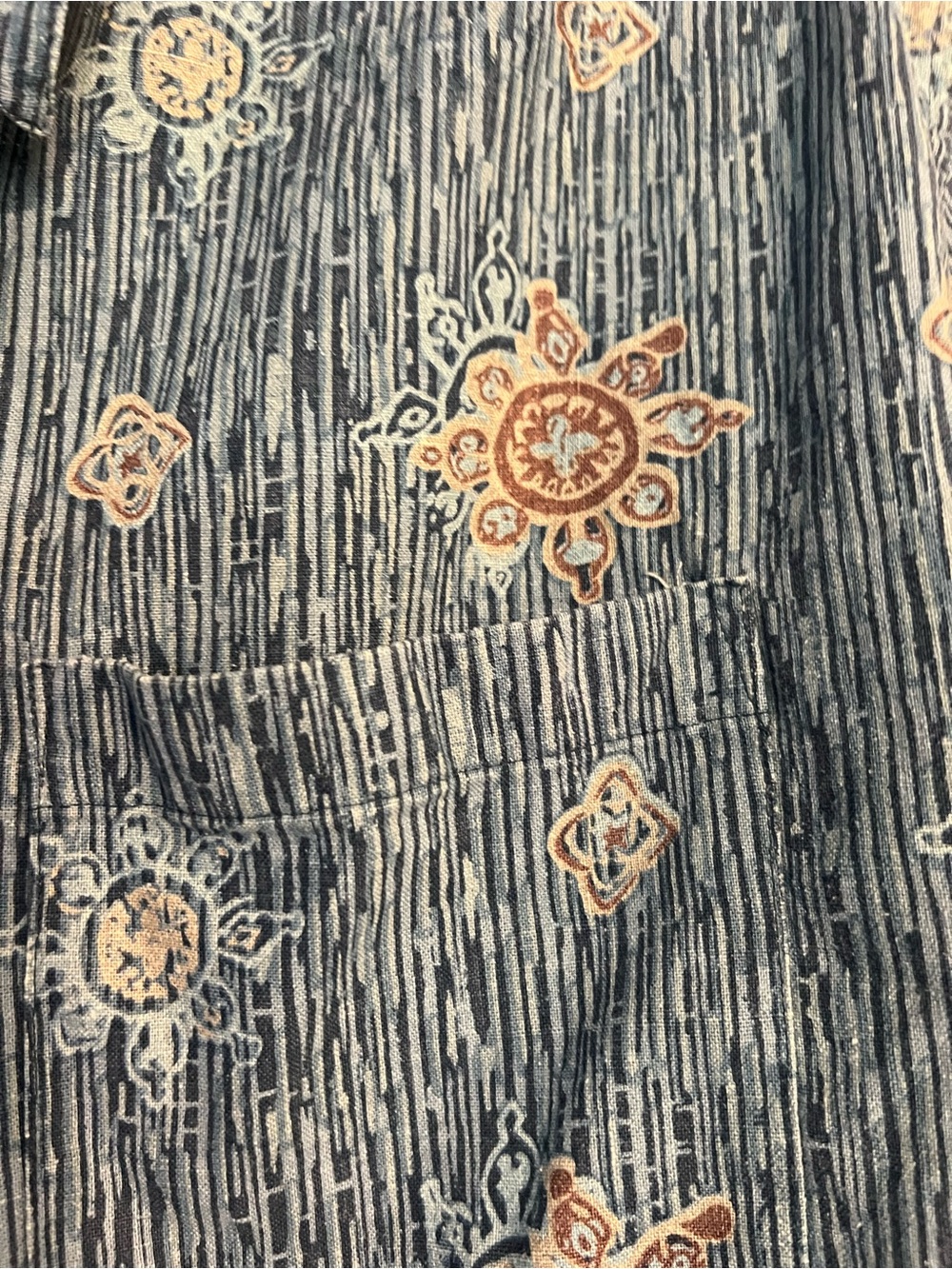 Blue Patterned Short-Sleeve Button-Down Shirt 80% Silk - Picture 5 of 6